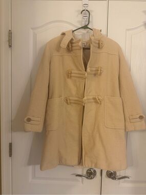 Women’s Cream Toggle Pea Wool Coat with Hood